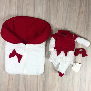 Saída maternidade bebê com saco de dormir quentinho Cloe renda delicada confortável