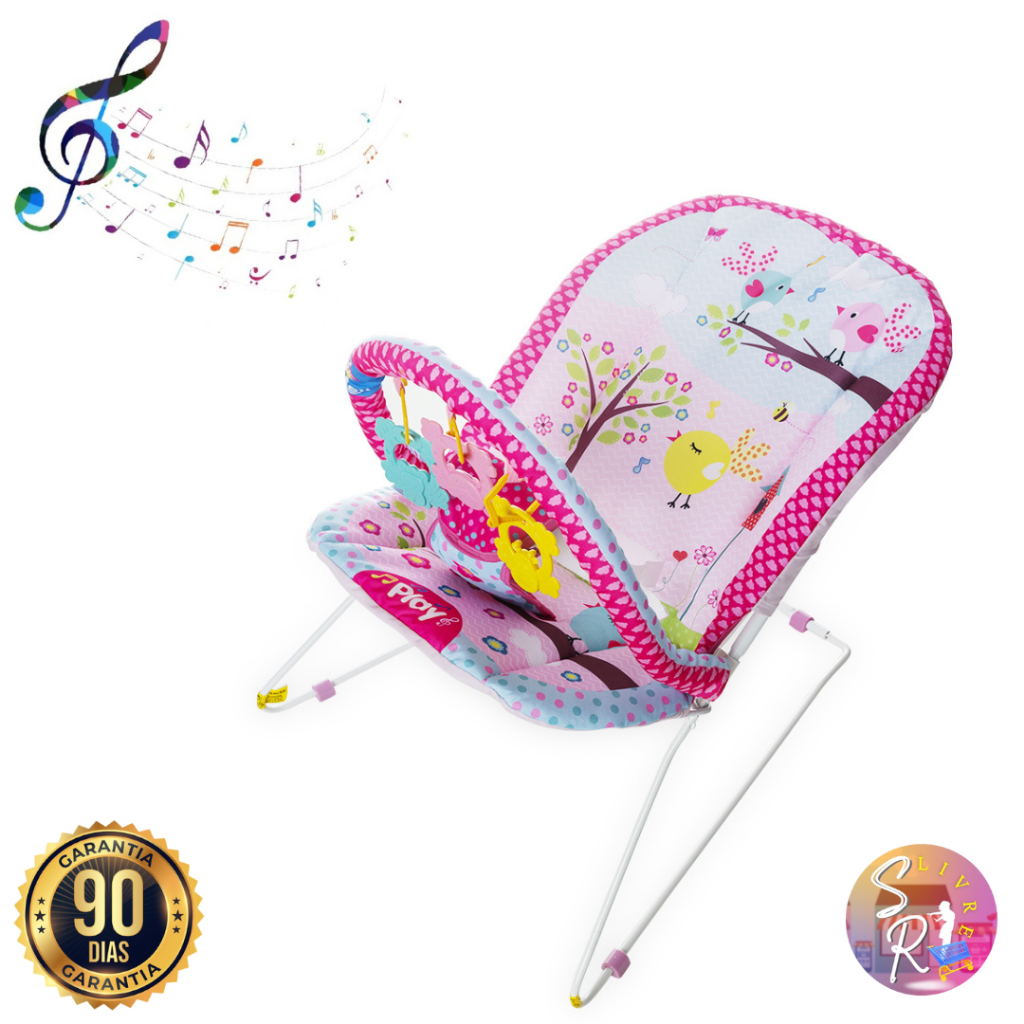 Cadeira de Descanso Bebe Infantil Musical com Móbile Mordedor 2x1 -11Kg New Fun - Jardim Passaros