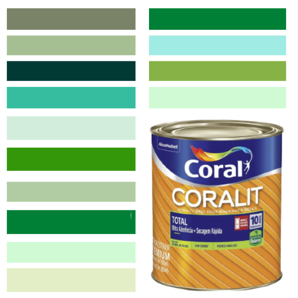 Tinta Esmalte Sintético Verde Base Água Coral Coralit Brilhante 800ml