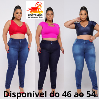 Calça Jeans Feminina Escura Plus Size Skinny Empina Bumbum Com lycra