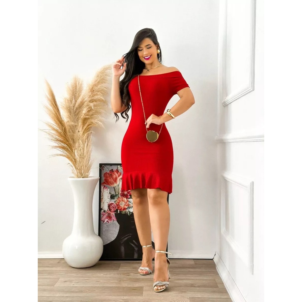 Vestido midi com babado 2024 embaixo