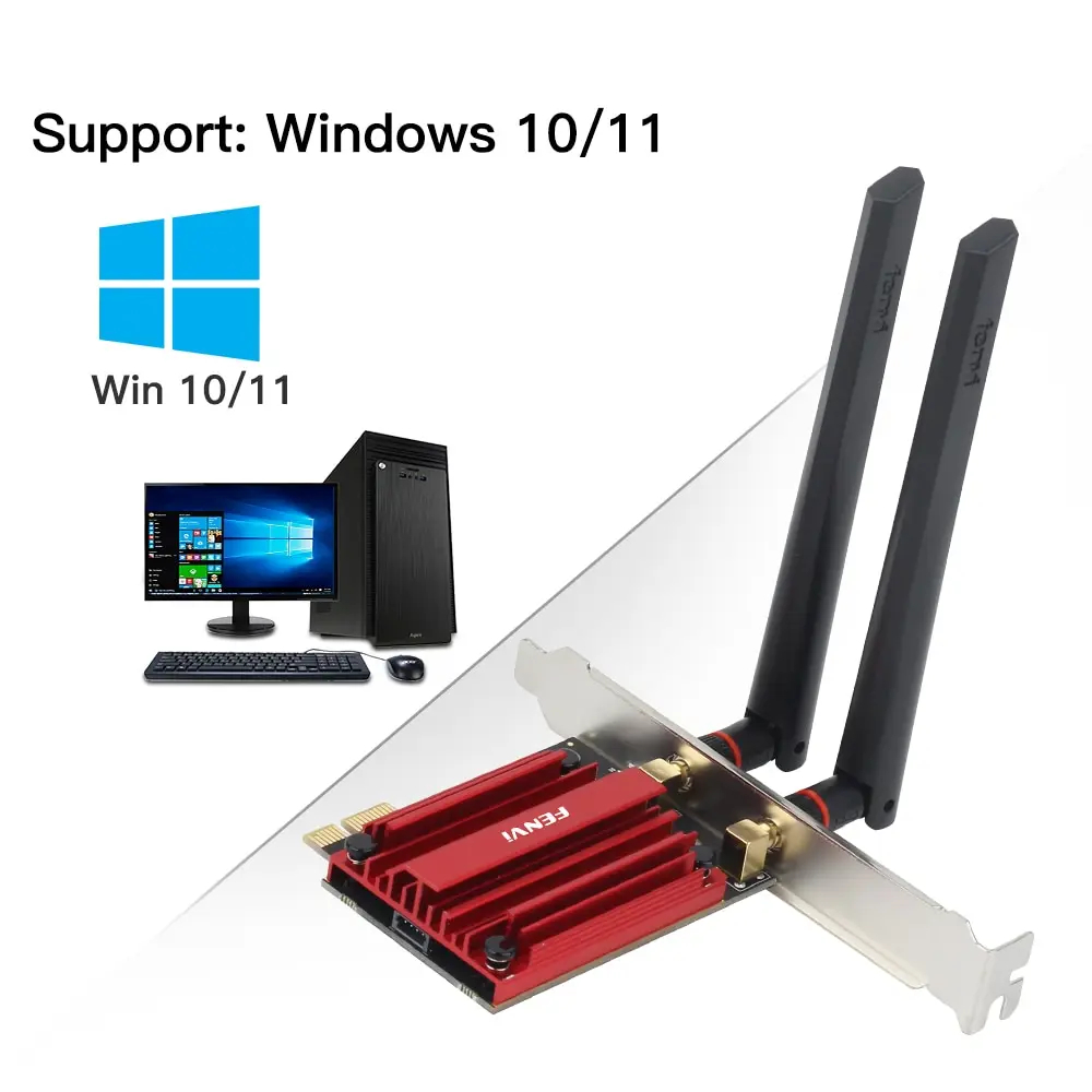 Placa Wireless WiFi 6E 2.4g/5g/6ghz 802.11AX Bluetooth 5.2 Intel AX210 FV-AXE3000 PCI-E Vermelho