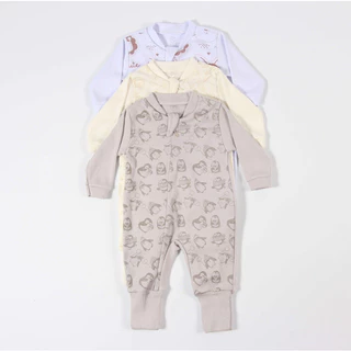 Kit 3 Macacão Bebê Inverno Neutro Manga Longa Quentinho 100% Algodão 3Pçs Bebê Brincalhão