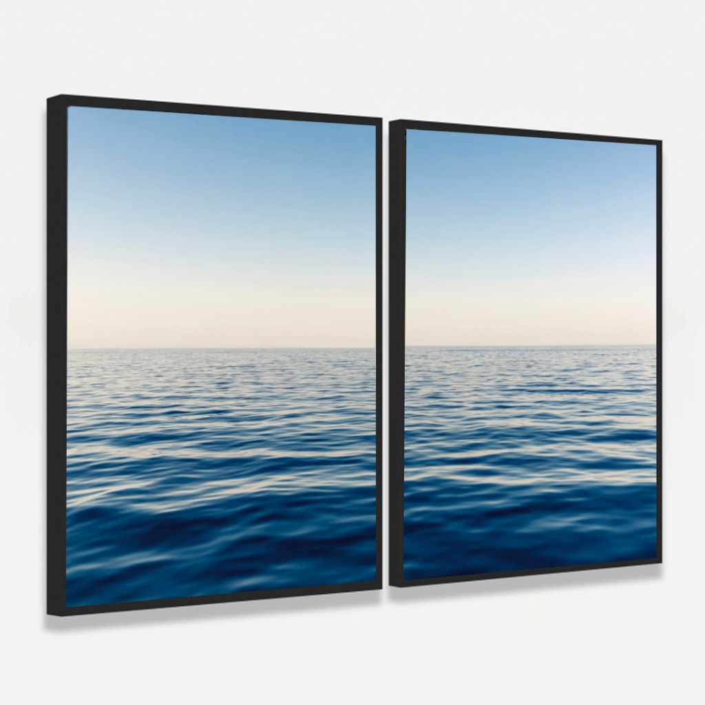 Kit 2 Quadros Decorativo 50x70 Para Sala Moderno Moldura e Vidro Mar ...