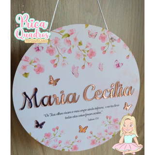 PORTA MATERNIDADE OU ENFEITE DE PORTA MENINA FLORES BORBOLETAS VERSÍCULO BÍBLICO FRASE ORAÇÃO SANTO ANJO 3D ALTO RELEVO