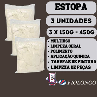 Estopa Para Limpeza Fio longo - Kit Com 3 Pacotes de 150 gramas - Polimento - Pintura - Limpeza Geral - Limpeza Mecânica - Aplicação Química