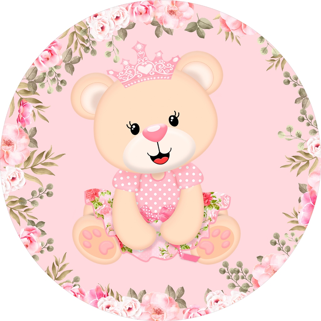 Painel De Festa Redondo Em Tecido - Ursinha Princesa Rosa 005 | Shopee ...