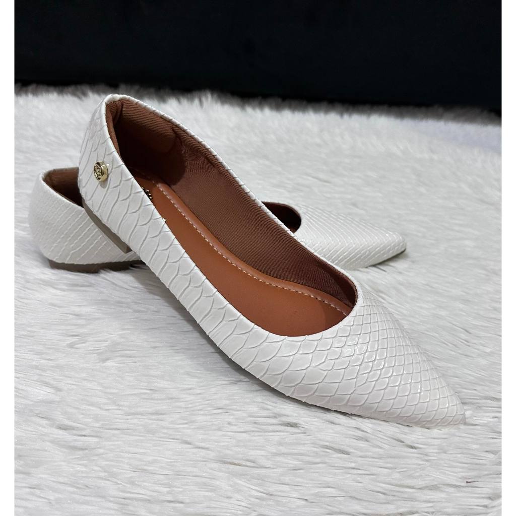 Sapatilha Bico Fino Alongado Branca Escamada Confort Luxo | Shopee Brasil