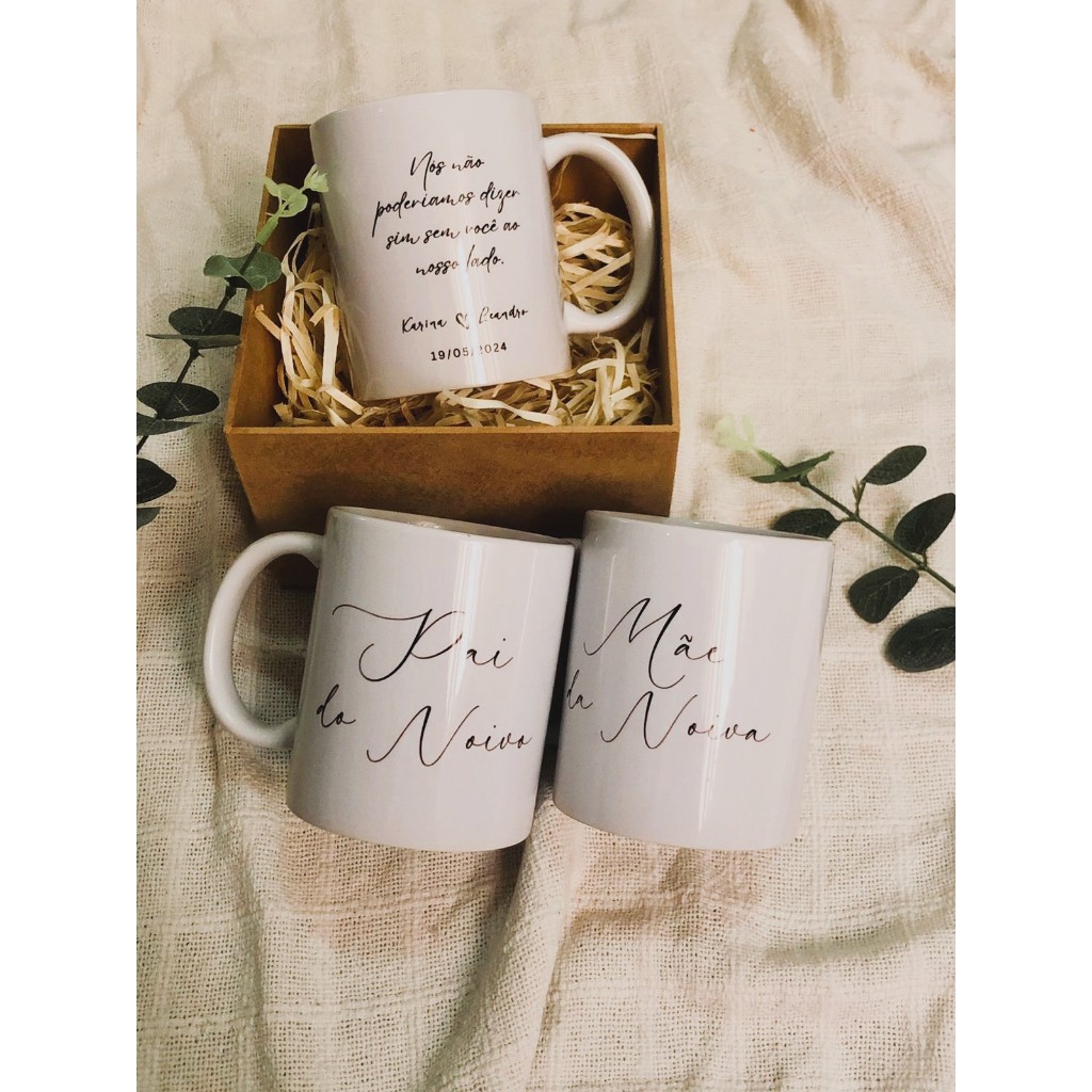 Caneca Porcelana Para Pais Camento Convite Minimalista Lettering Delicado