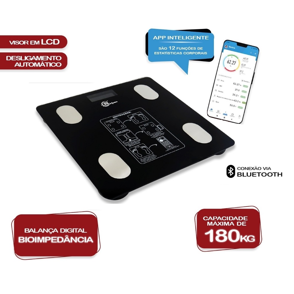 Balança Digital Corporal Bioimpedancia Aplicativo Bluetooth