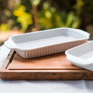 Kit 2 travessas 25x13 cm canelada Media Porcelana salada novas porções frios quadrada branca