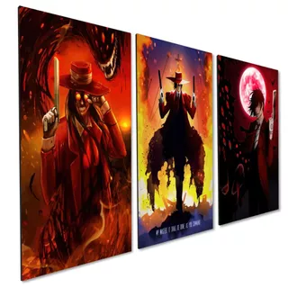 kit 3 Quadro Decorativo Anime Hellsing Alucard Quarto Sala Geek