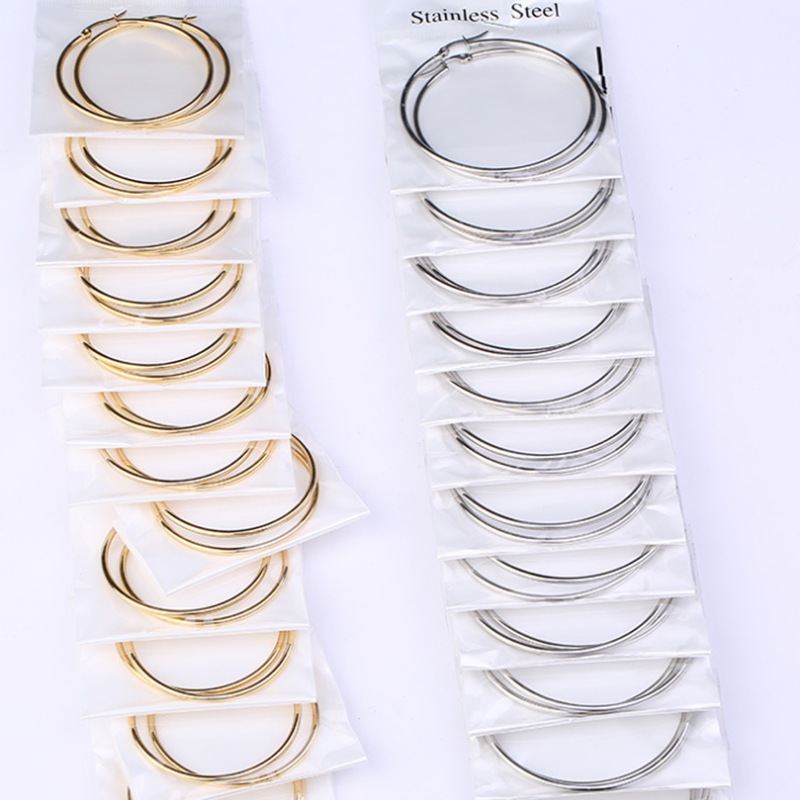 Cartelao com 12 Pares de Brincos de Argolas Dourado/Prata