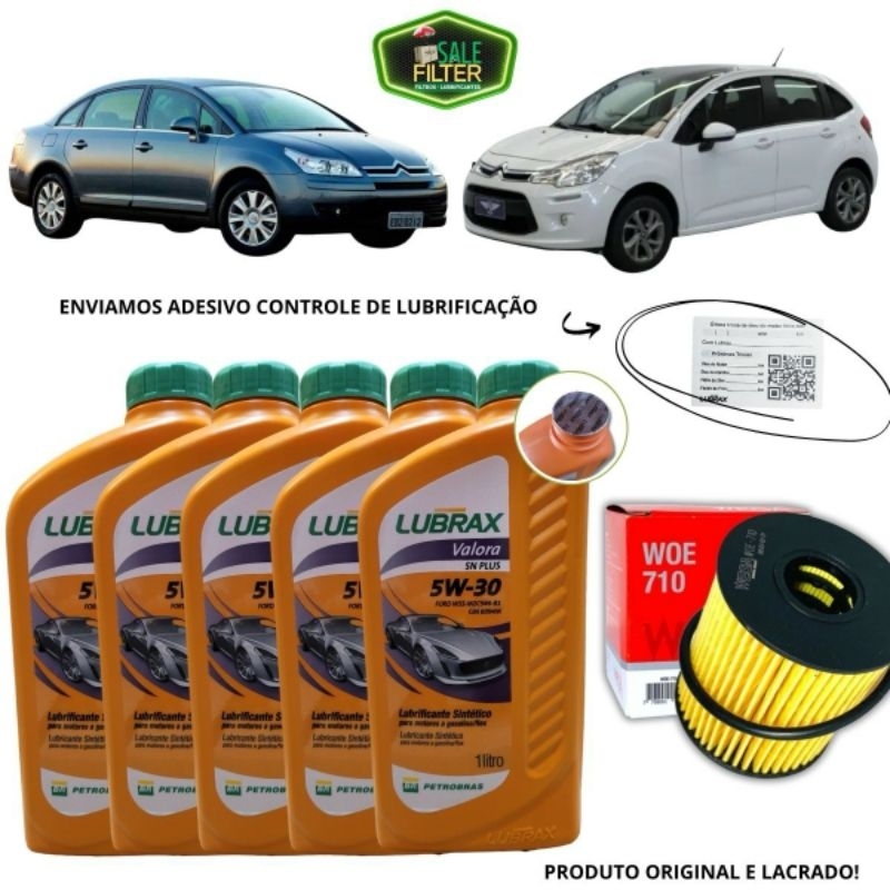KIT TROCA DE ÓLEO 5L 5W30 E FILTRO WOE710 CITROEN C3 C4 LUBRIFICANTE ...
