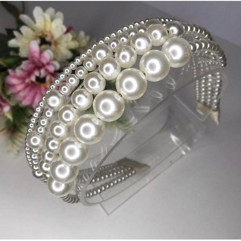 Tiara Arquinho Luxo Pérola Marília Mendonça 4 em 1 Tendência Moda Acessório