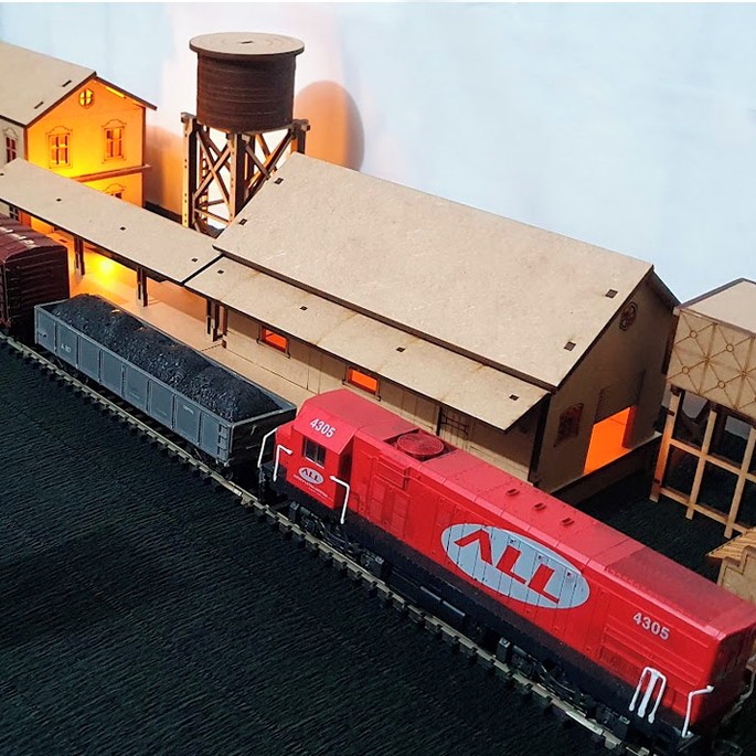 Estação Férrea Miniatura - Ho 1:87 Maquetes/ Modelismo mdf p/ Pintura Ferrovia Decoração Ferreomodelismo Mdf