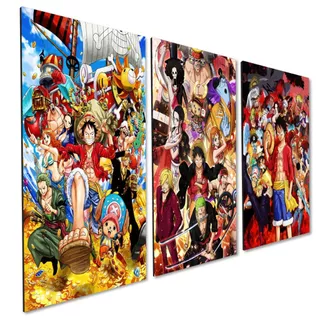 kit 3 Quadro Decorativo Anime One Piece Yonkous Exclusiva Quarto Geek
