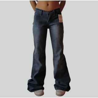 Calça Jeans Feminina Y2k De Cintura Baixa E Pernas Largas