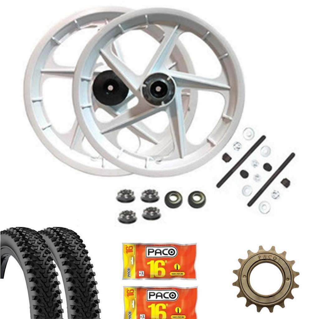 Roda Bike Par Aro 16 Nylon + Pneu + Câmara + Catraca