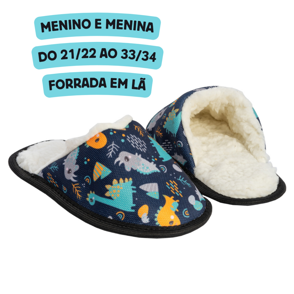 Pantufa chinelo infantil menino e menina de Lã Estampa gato cachorro unicórnio Solado resistente