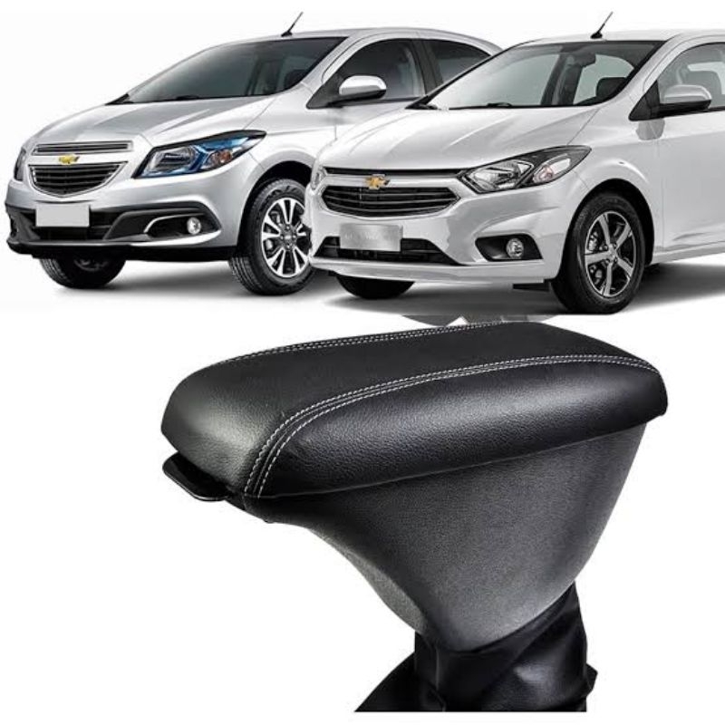 Apoio De Braço Chevrolet Onix Hatch 2012/19 Couro Preto Costura preta