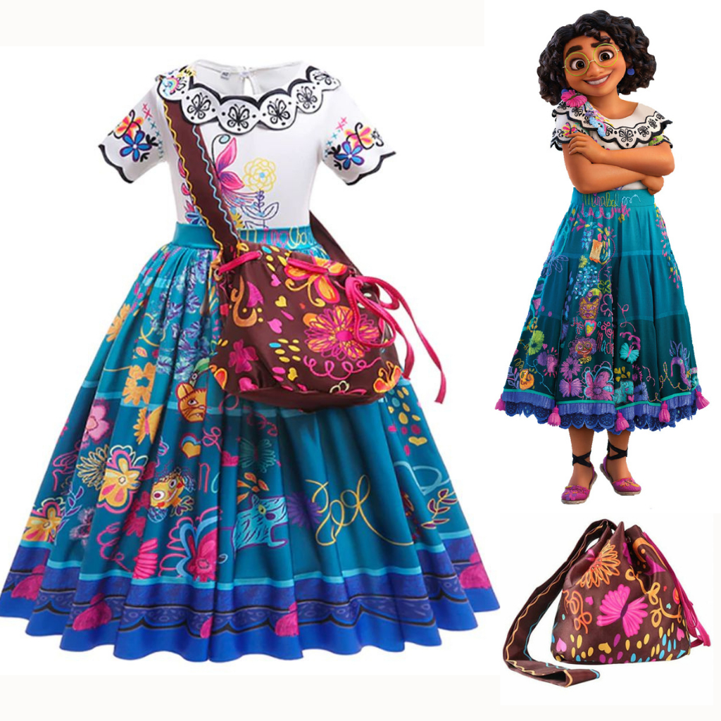 Fantasia Infantil Encanto Mirabel Princesa Vestido Com Bolsa