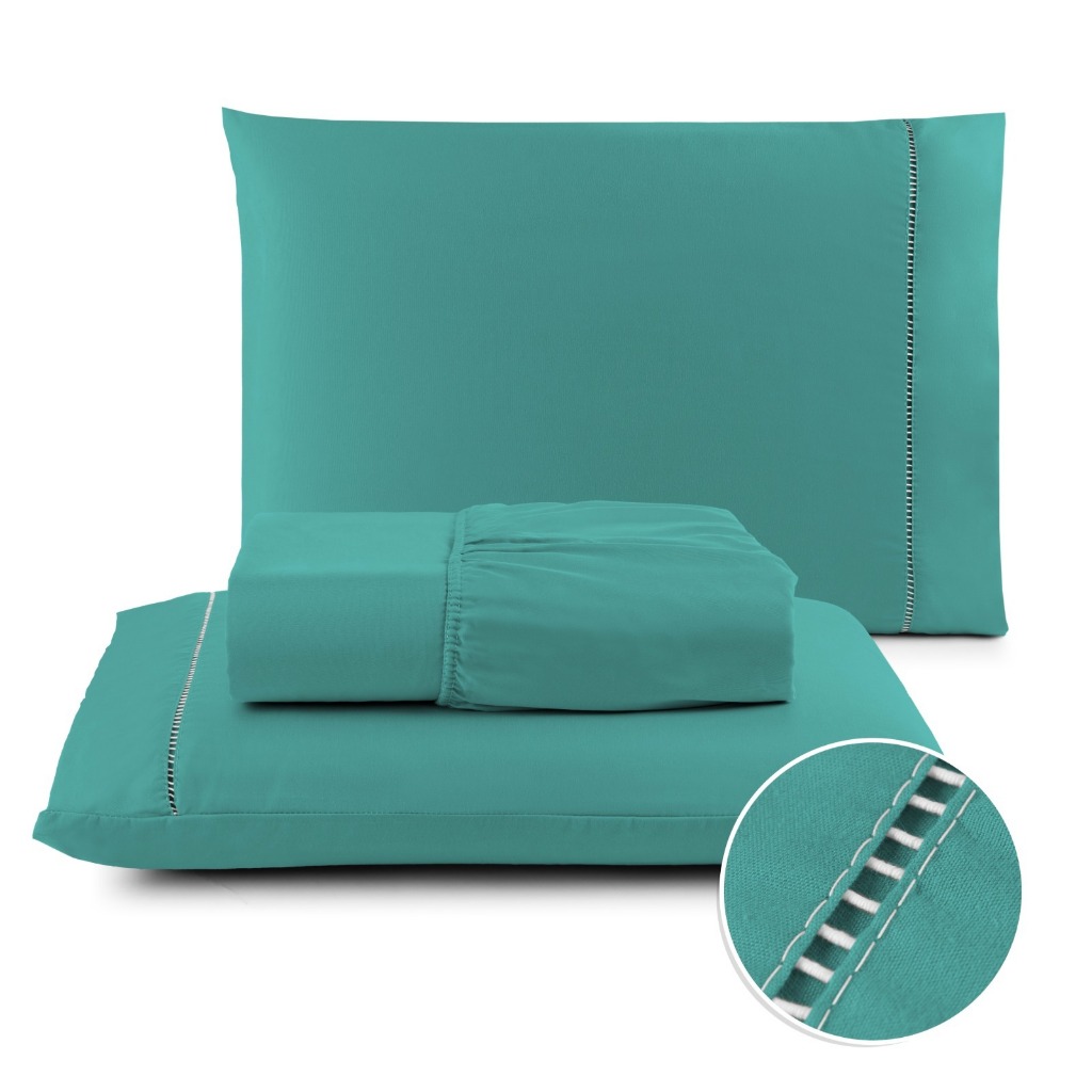 Jogo de Lençol 03 Peças 400 Fios Cama Casal Queen Micropercal Ponto Palito