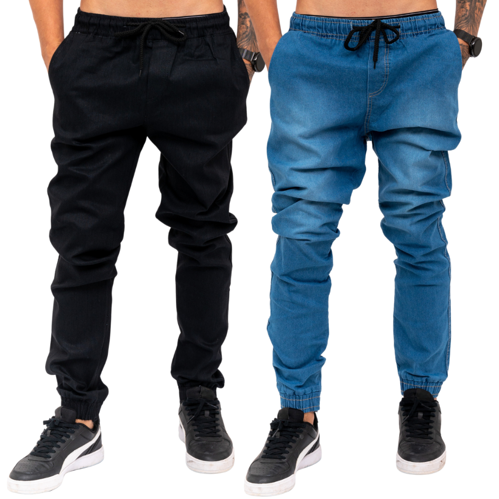 Kit 2 Calças Jeans Camuflada Masculina Jogger C Punho Lycra Shopee