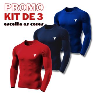 Kit 3 Camisetas unissex Manga Longa proteção solar UV50+ segunda pele treino academia