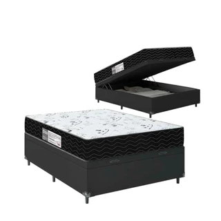 Cama Box Baú Casal + Colchão D33 One Face - Couro Preto