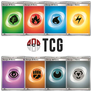 Lote com 80 energias básicas (10 de cada tipo) - Pokémon TCG COPAG