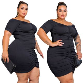 Vestido Balada Plus Size Tubinho Franzido Elastano Premium