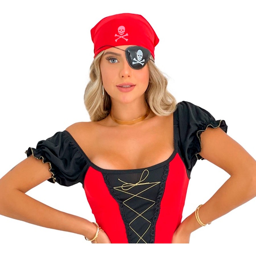 Fantasia Feminina Pirata Luxo Bandana + Tapa Olho + Brinco De Pressão  Carnaval Festas Fantasias Pirata Halloween | Shopee Brasil