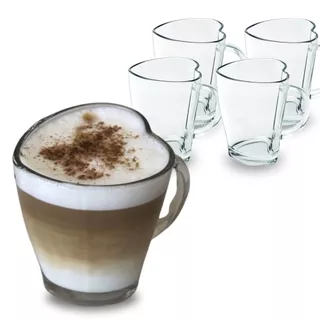 Kit 4 Canecas De Coracao Para Cappuccino Cafe Xicara 240ml
