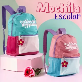 Mochila Escolar Feminina Juvenil Com Alças Costas Rosa Choose Happiness