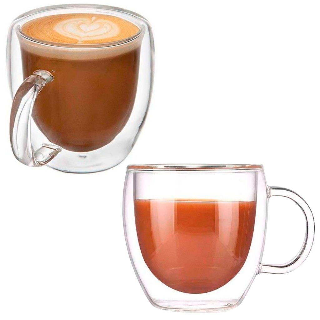 2 Unidades Xícara de Vidro Duplo Transparente Borossilicato Grande 250ml para Café Cha Capuccino Nespresso Xicara de Cafe Cappuccino Dupla Parede Dupla Camada Fundo Duplo Copo de Vidro com Alça Caneca de Vidro