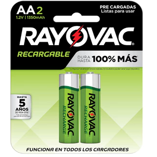 02 Pilhas AA 1350mAh Recarregável RAYOVAC 2A Pequena - 1 Cartela com 2 Unidades