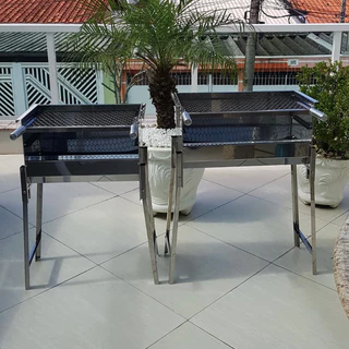 Churrasqueira de inox a carvão portátil pé retrátil grelhado