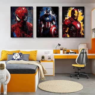 Quadro decorativo 3 peças 40x60 Super-Herói Homem-Aranha Homem De Ferro decoração para casa sala quarto hall