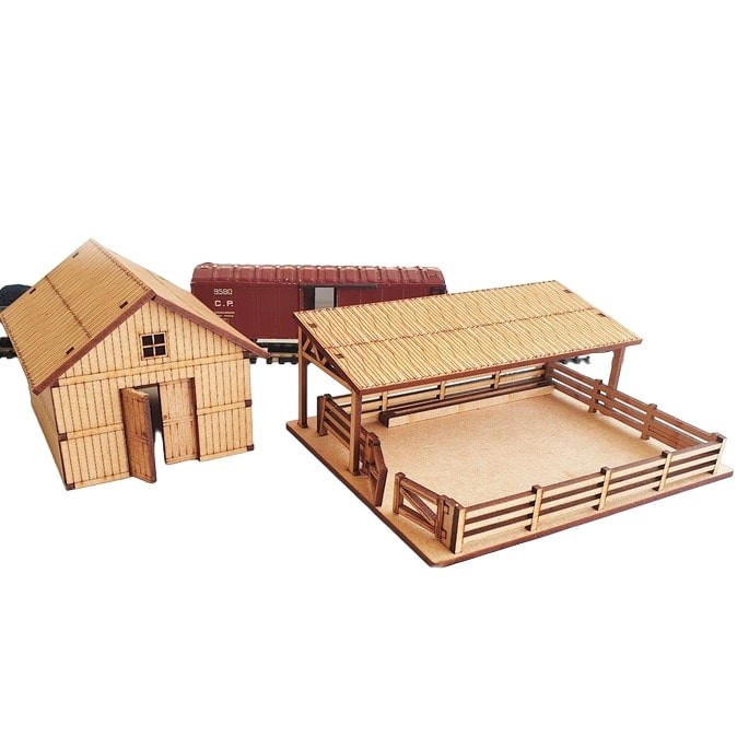 Fazendinha Maquete Curral e Celeiro Modelismo Ho 1/87 ou DOBRO H0 1/43 Ferrovia Ferreomodelismo Decoração Mdf (LEIA A DESCRIÇÃO)