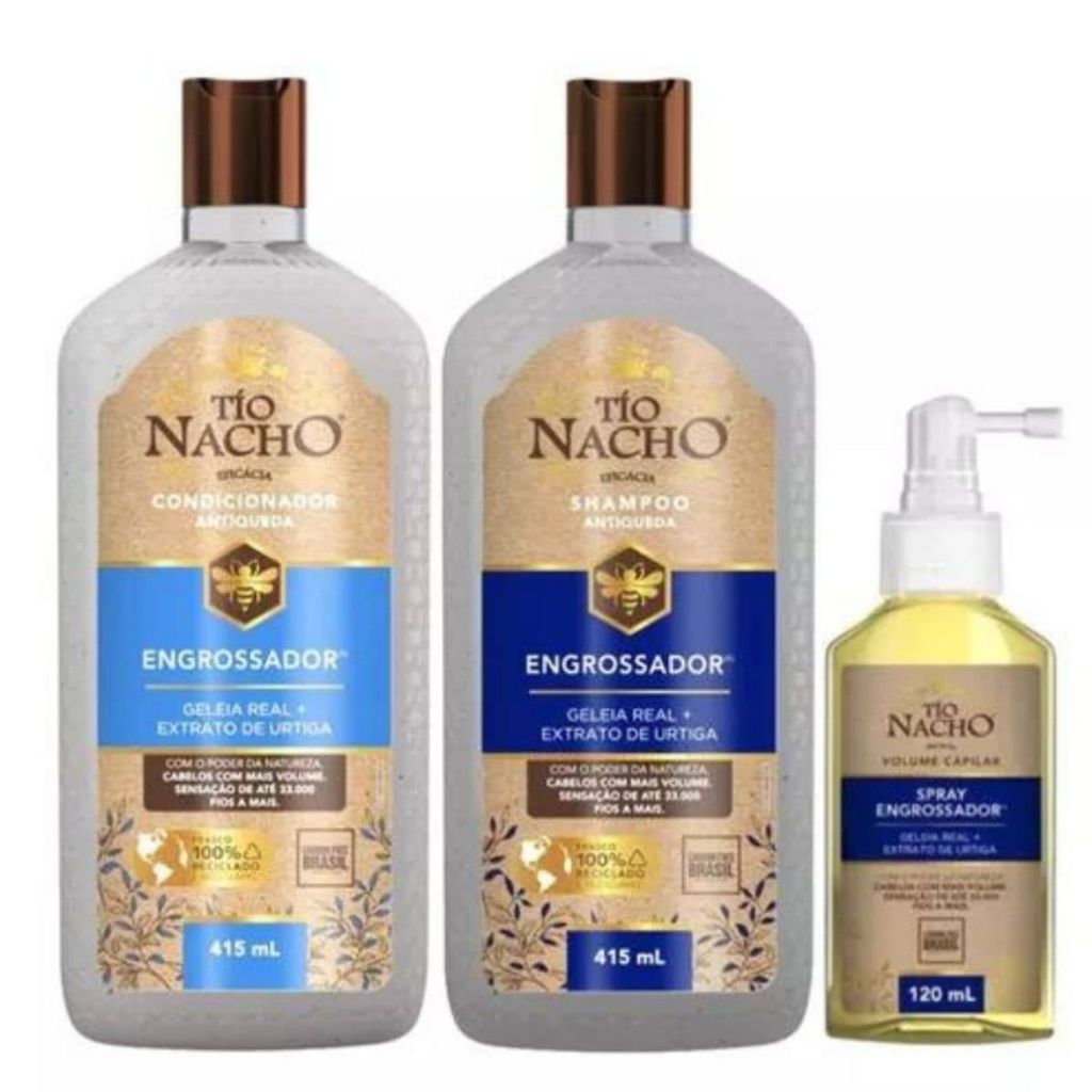 Kit Tio Nacho Engrossador Shampoo e Condicionador 415ml + Tônico -3 ...