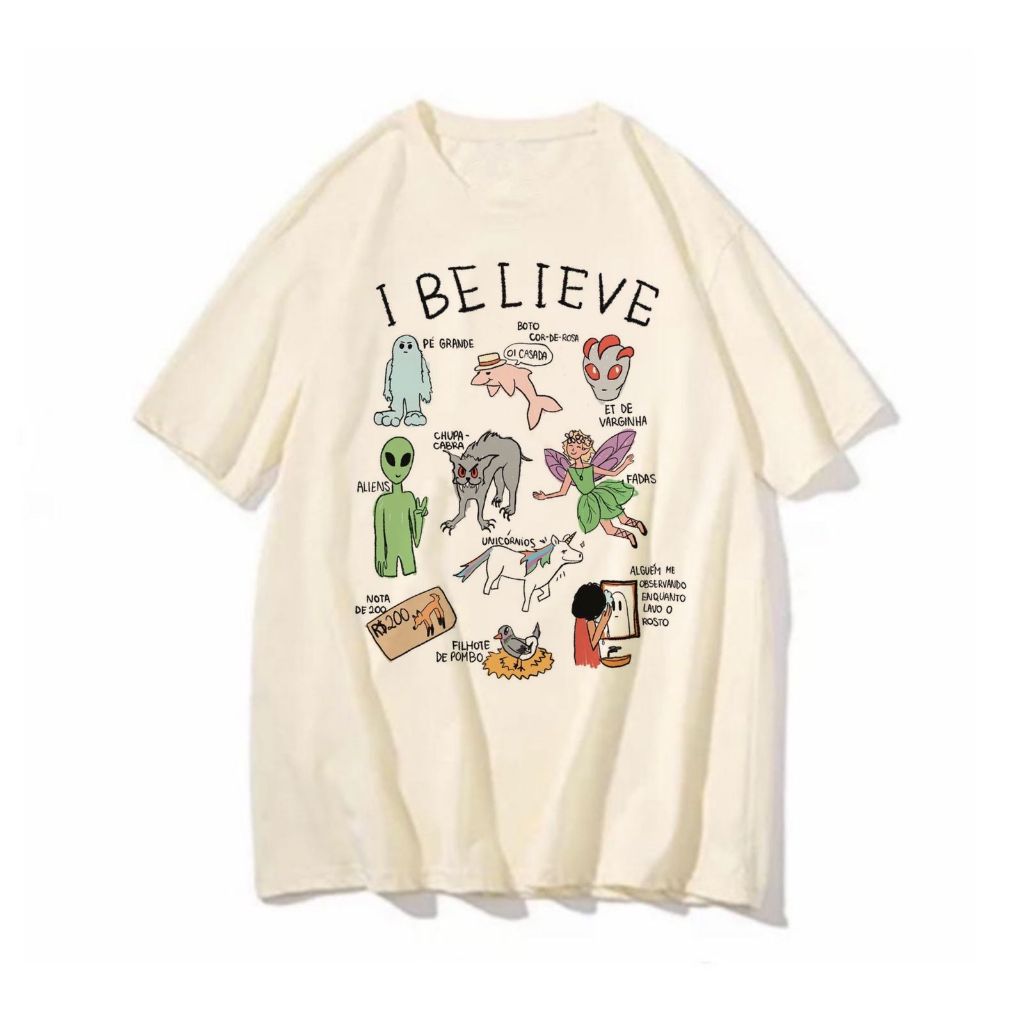 Camiseta divertida i believe blusa feminina masculina street