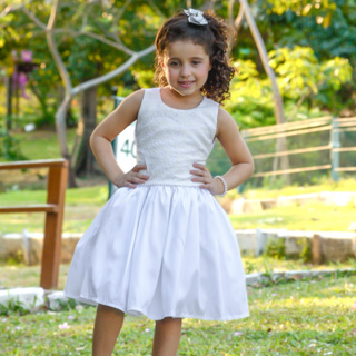 Vestido de dama de honra para meninas de manga comprida com renda para  crianças, vestido de baile de Natal, Branco, 2