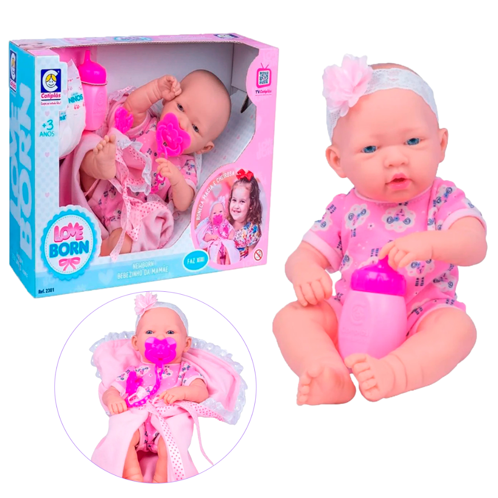 Boneca Bebê Reborn Vinil 38cm Menina Original Cotiplás Realista Love Born  Mamãe Rosa | Shopee Brasil