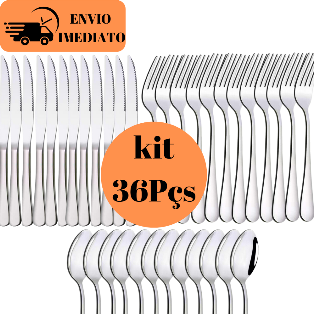Kit Conjunto 36 Peças De Talheres Em Inox Para Refeições Para Cozinha E Restaurantes