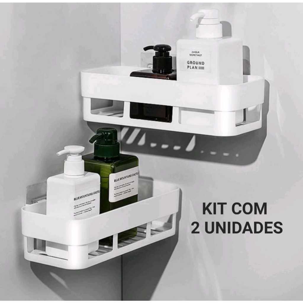 Kit Com 2 Suporte Prateleira De Canto Para Banheiro Cozinha Adesiva