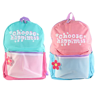 Mochila Bolsa Escolar Costas Feminina Choose Happiness Zíper Flor Poliéster Clio p/ Crianças Meninas Escola Passeios Viagens