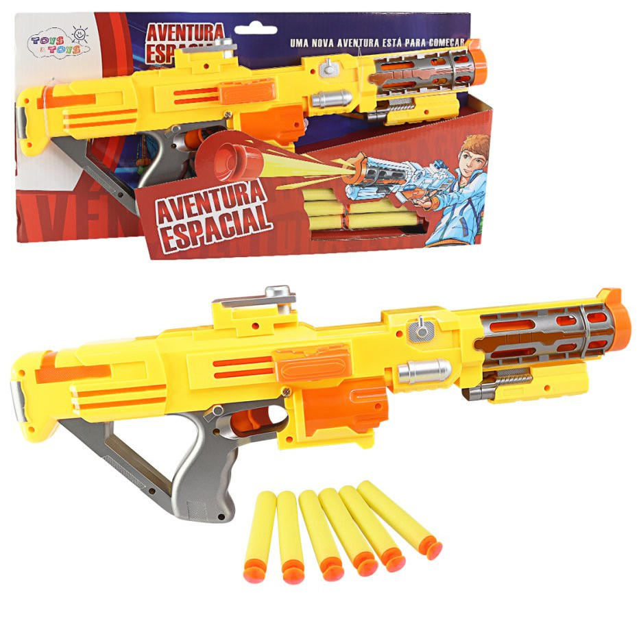 Brinquedo Pistola Metralhadora Lançadora de Dardos Infantil Nerf Aventura Espacial c/ Ventosa Espuma Plástico p/ Crianças Meninos