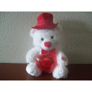Urso de Pelúcia Branco Eletrônico de Aniversário com Coração Vermelho - Canta e Acende! - BR Machine
