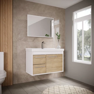 Kit Gabinete Banheiro Armario Cuba Pia Com Espelheira - Potenza 63 cm